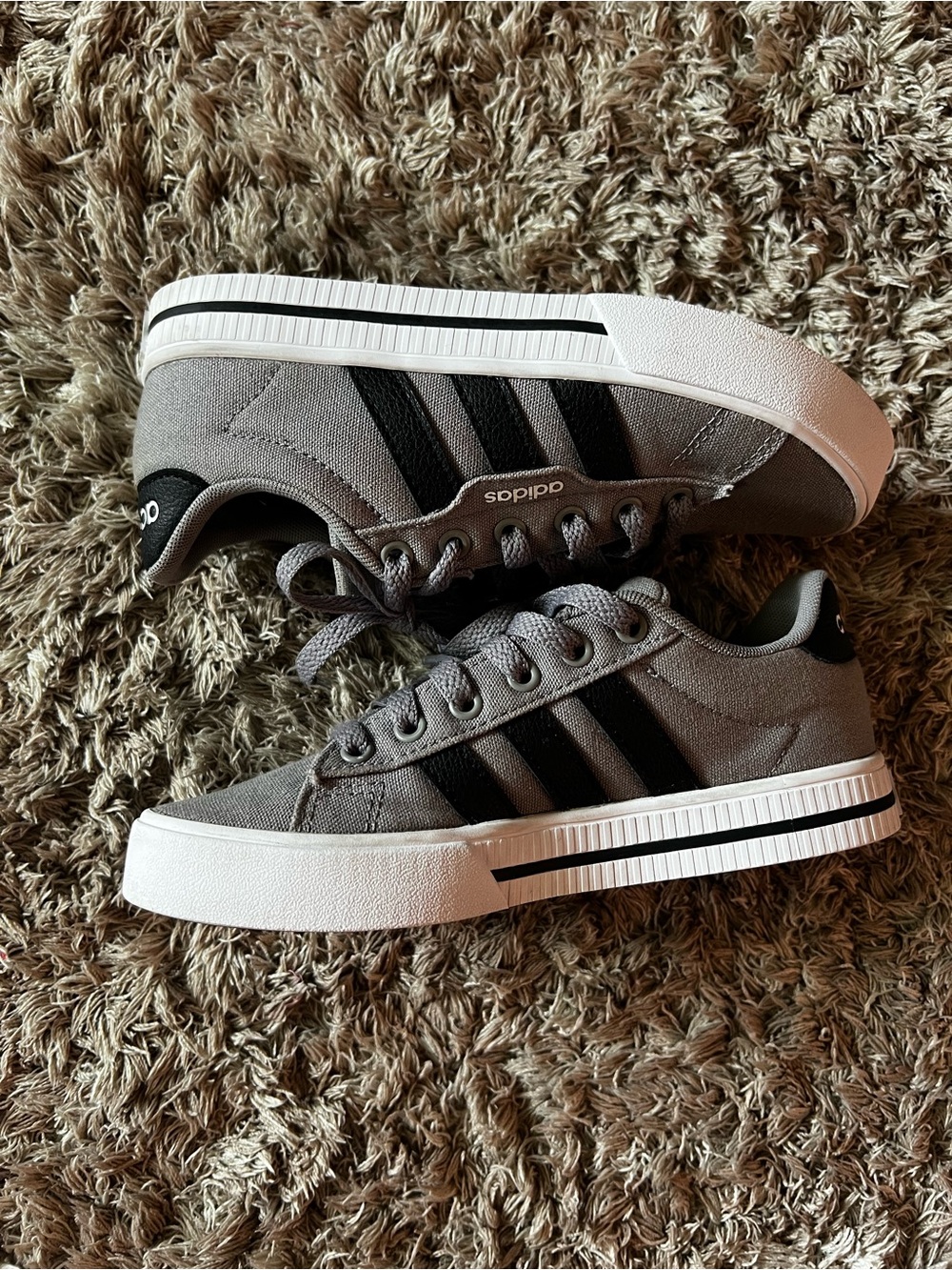 adidas Gray Canvas Low-Top Sneakers with Black Stripes